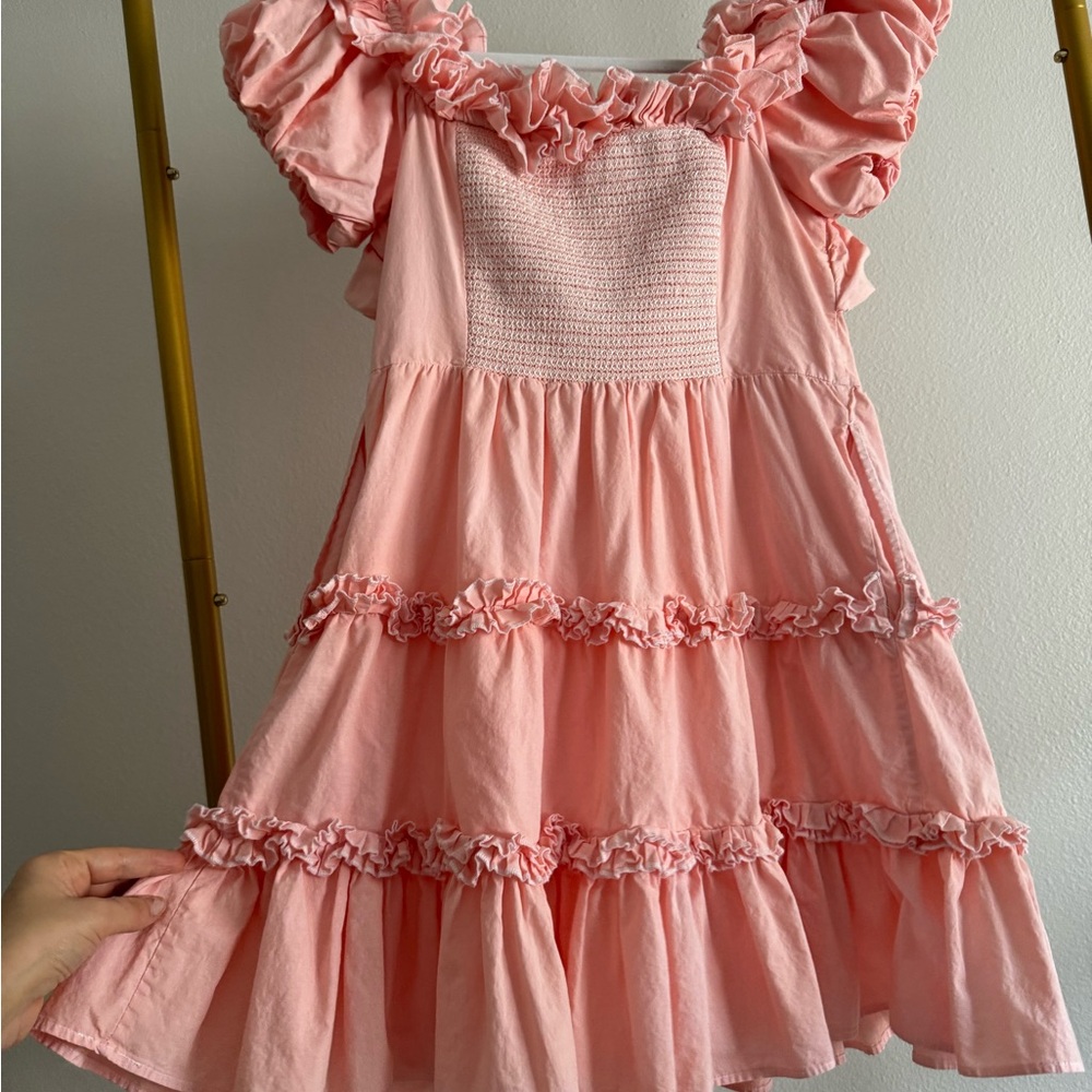 Tuckernuck Love The Label Off The Shoulder Tiered Mini Ruffle Dress M Coquette - Picture 6 of 9